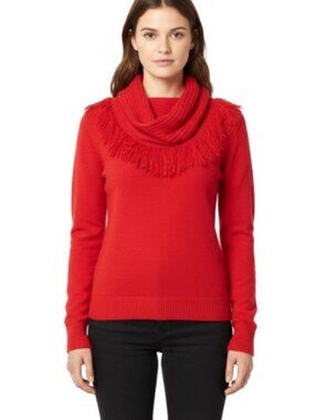 Charter Club Petite Red Sweater Scarf Set PS Small Cowl Neck Fringe 2 Piece Top